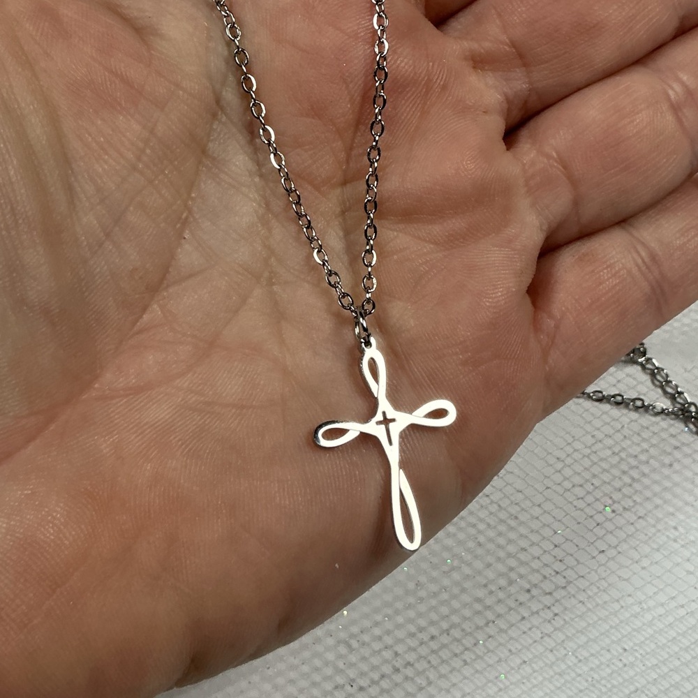 Silver Cross Necklace Stainless Steel Pendant Simple Minimalist